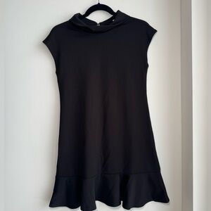 Classic Black Cap-Sleeve Mini Dress with Flounce Hem